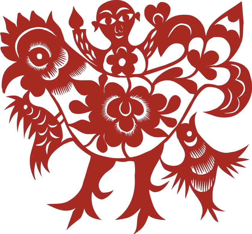 中国风中式传统喜庆民俗人物动物窗花剪纸插画边框AI矢量PNG素材【291】